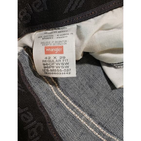 Wrangler Regular Fit Elastic Waistband Denim Blue Jeans Men's 42 x 29 - Picture 5 of 6